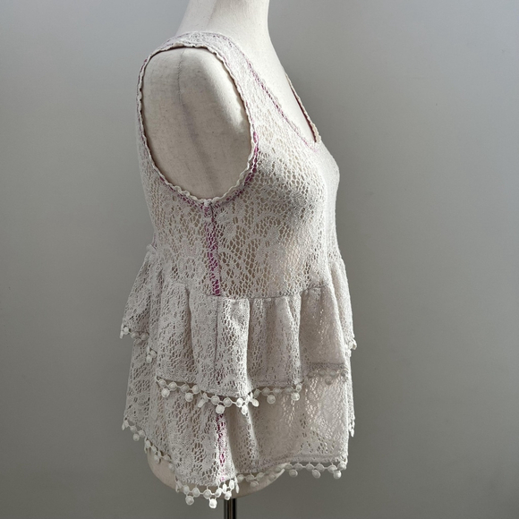 Free People Top Womens XS Ivory Crochet Lace Boho Cottagecore Fairycore Y2K - Picture 4 of 8